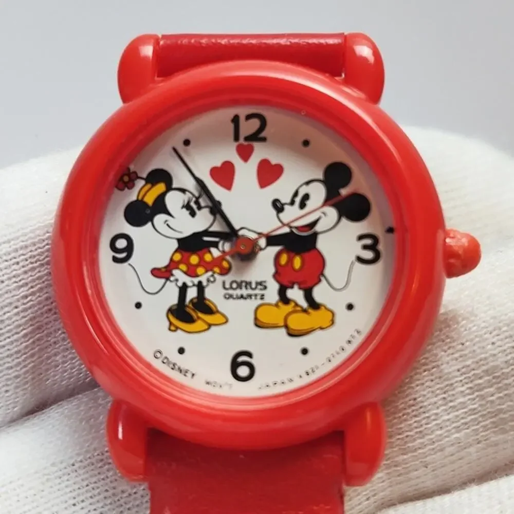 Vintage Mickey Mouse Minnie Lorus Watch w Box Red